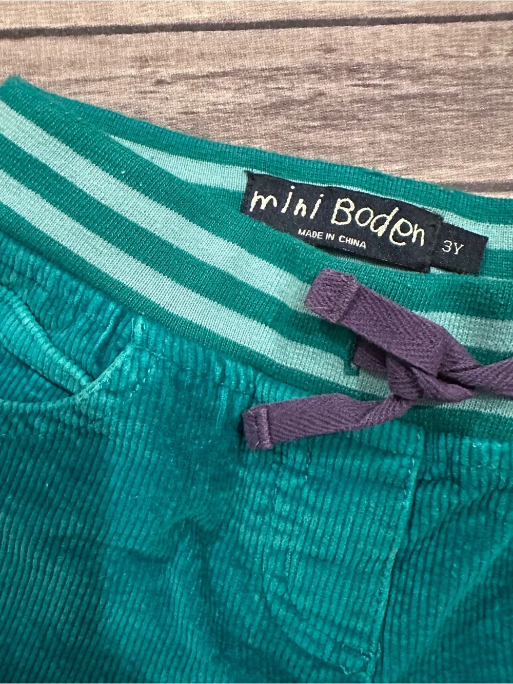 Mini Boden teal green corduroy heart pants fair for age size 3Y
